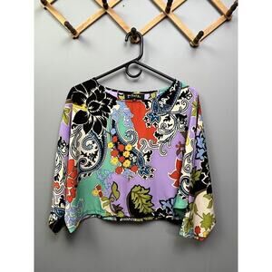 Private Gallery crop‎ top Womens medium 3/4 sleeve floral/paisley Bold Colorful